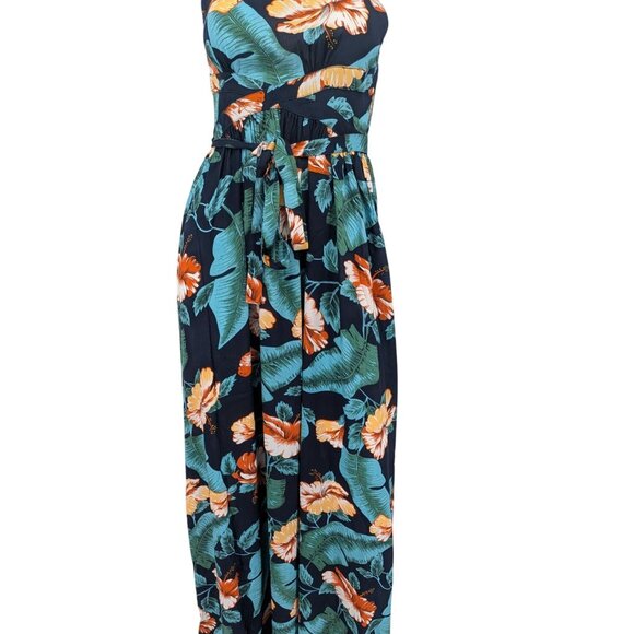 Aakaa Tropical Halter Maxi Dress Women Size XS Floral Open Back Resort Coastal - Picture 4 of 14